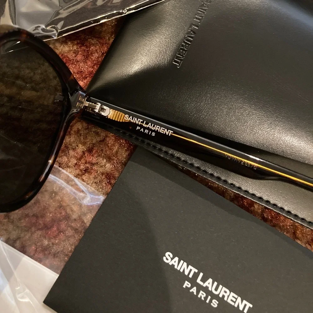 Saint Laurent Tortoiseshell Frame Sunglasses with Green Lenses